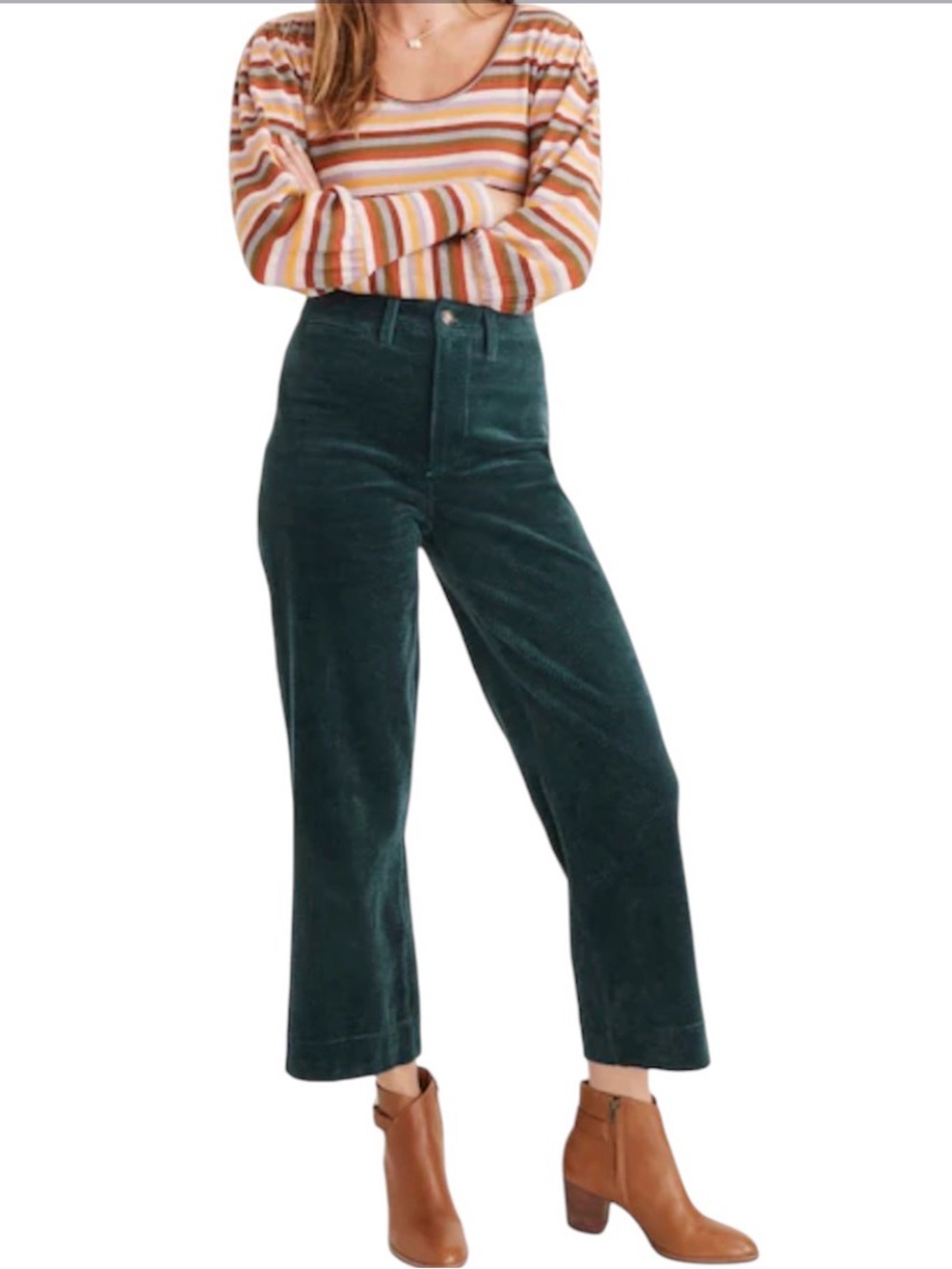 Madewell Dark Green Slim Emmett Wide Leg Cropped Corduroy Pants size 25